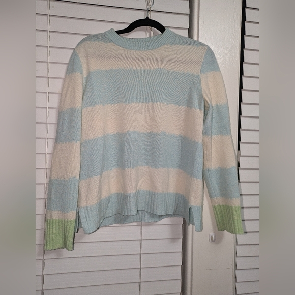 Kinross Cashmere Women's Cashmere Pull Over Green, Aqua & White Sweater Size M - Picture 1 of 10